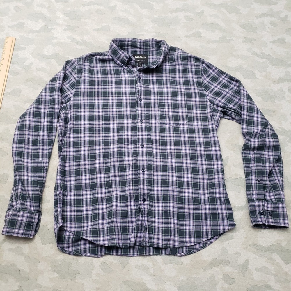 Bonobos Shirt Mens Large Purple Slim Fit Plaid Long Sleeve Button-Up